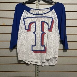 PINk VS‎ Victoria's Secret M Texas Rangers Leopard Crop Top Shirt Baseball